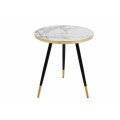 Art deco dizajnový okrúhly konferenčný stolík Nudy s mramorovou doskou a čierno-zlatými nohami 45cm