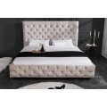 Luxusná chesterfield manželská posteľ Kreon so svetlým zamatovým poťahom vo farbe šampanského 180x200cm