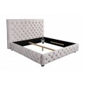 Luxusná chesterfield manželská posteľ Kreon so svetlým zamatovým poťahom vo farbe šampanského 180x200cm