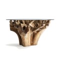 Exkluzívny etno jedálenský stôl Haruki z teakového dreva s okrúhlou sklenenou doskou 150cm
