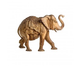 Etno vyrezávaná soška slona Simeon z tropického masívu prírodnej hnedej farby s vyrezávaným zdobením 66cm