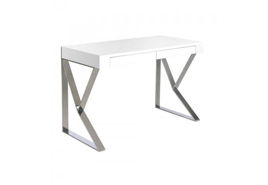 Dizajnový písací stolík Forma Moderna v bielom lakovanom prevedení so štýlovými chrómovými nožičkami
