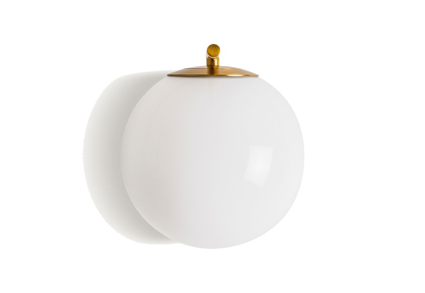 Dizajnová okrúhla nástenná lampa Sally v art deco štýle s mosadznou konštrukciou a skleneným tienidlom