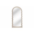 Dizajnové art deco zrkadlo Swan s možnosťou zavesenia na stenu v polyuretánovom kaskádovom ráme v béžovej farbe