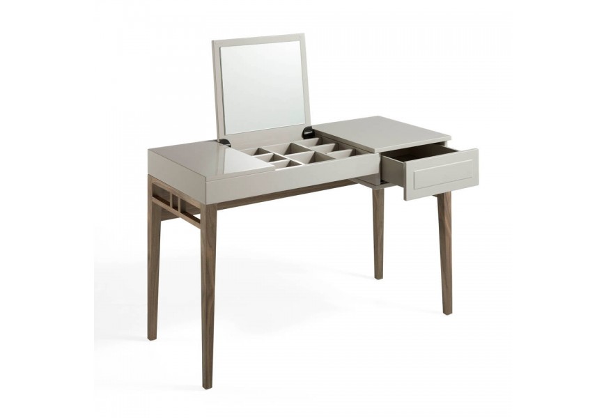 Moderný toaletný stôl Forma Moderna sivý s drevenými nožičkami 120cm