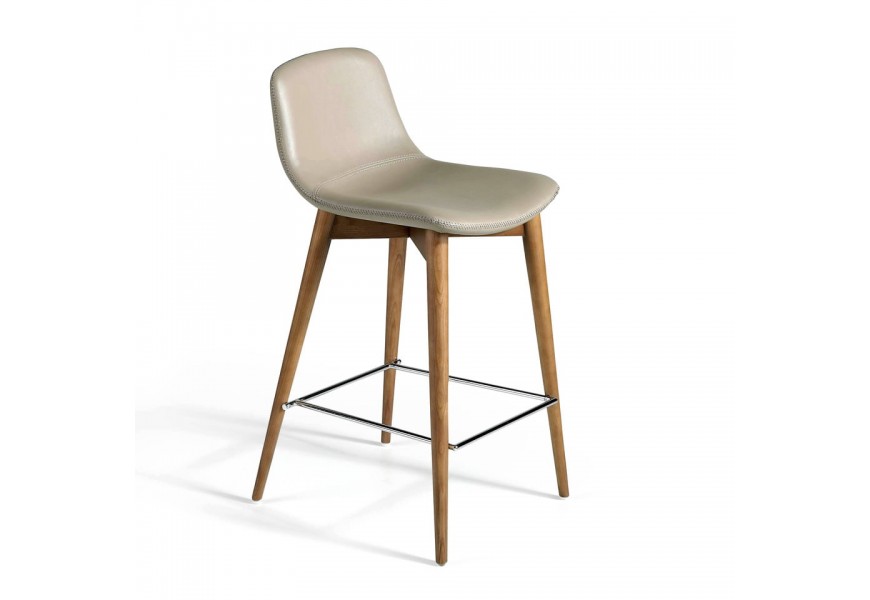 Luxusná taupe sivá kožená barová stolička Forma Moderna z masívu 93cm