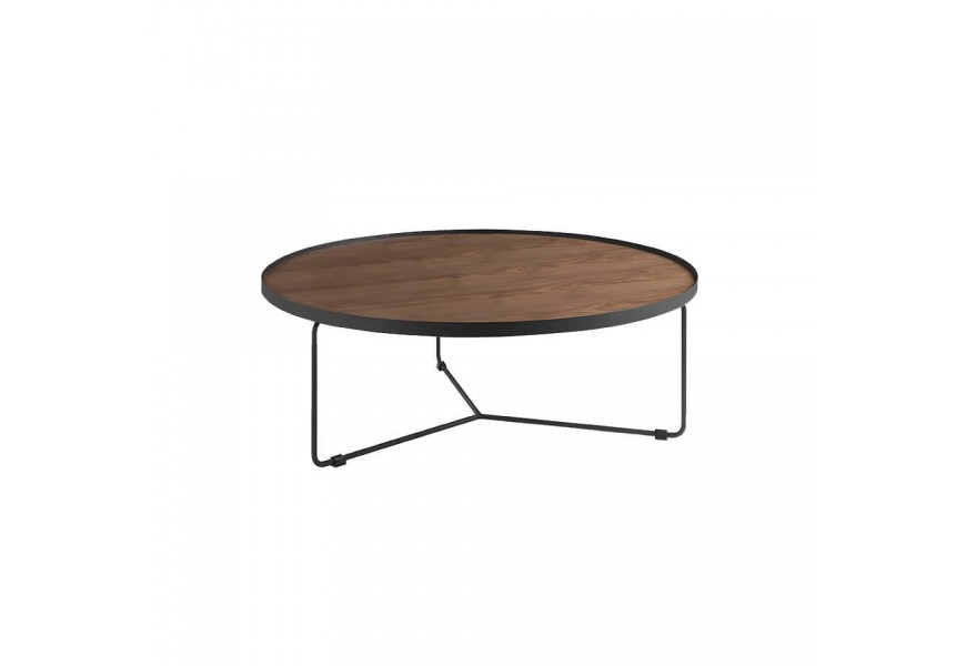 Luxusný okrúhly konferenčný stolík Forma Moderna z orechovej dyhy v hnedej farbe s čiernym kovovým rámom
