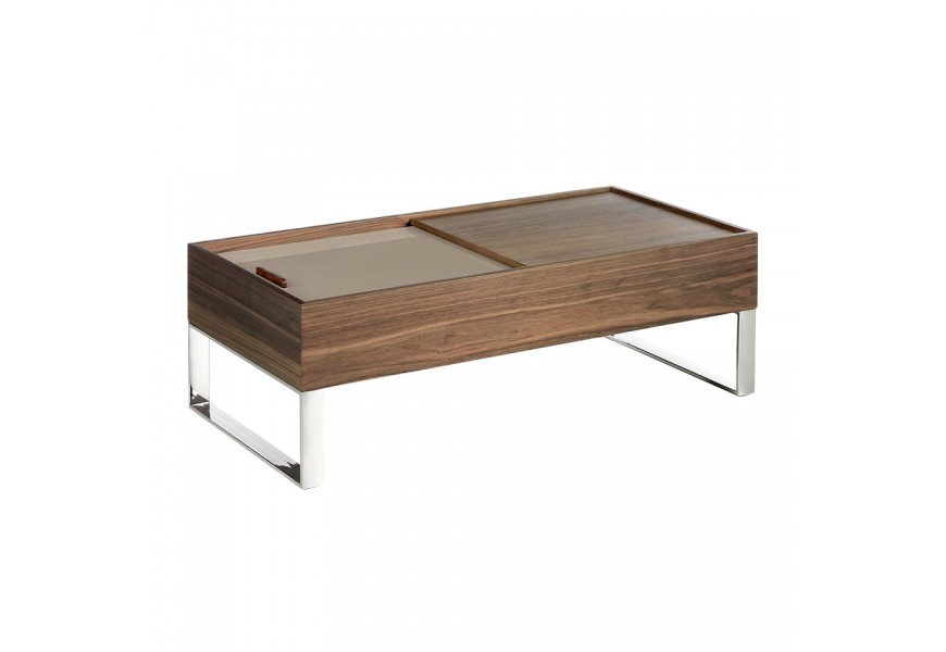 Štýlový obdĺžnikový konferenčný stolík Forma Moderna z dreva v hnedej farbe s posúvnym lakovaným poklopom