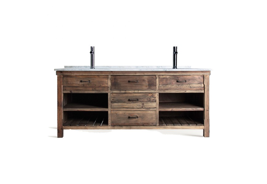 Vidiecka um&yacute;vadlov&aacute; skrinka Boneli z mas&iacute;vneho dreva s kamennou vrchnou doskou a s &uacute;ložn&yacute;m priestorom 160cm