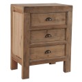 Vidiecky nočn&yacute; stol&iacute;k Drea v hnedom preveden&iacute; z mas&iacute;vneho brestov&eacute;ho dreva s tromi z&aacute;suvkami 85cm