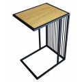 Príručný stolík Westford v tvare obdĺžnika na pilieroch v čiernej matnej farbe z kovu s vrchnou doskou z imitácie dubu