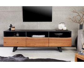 Industriálny televízny stolík Tallero II z akáciového masívu na kovových nožičkách v hnedo čiernom prevedení 140cm