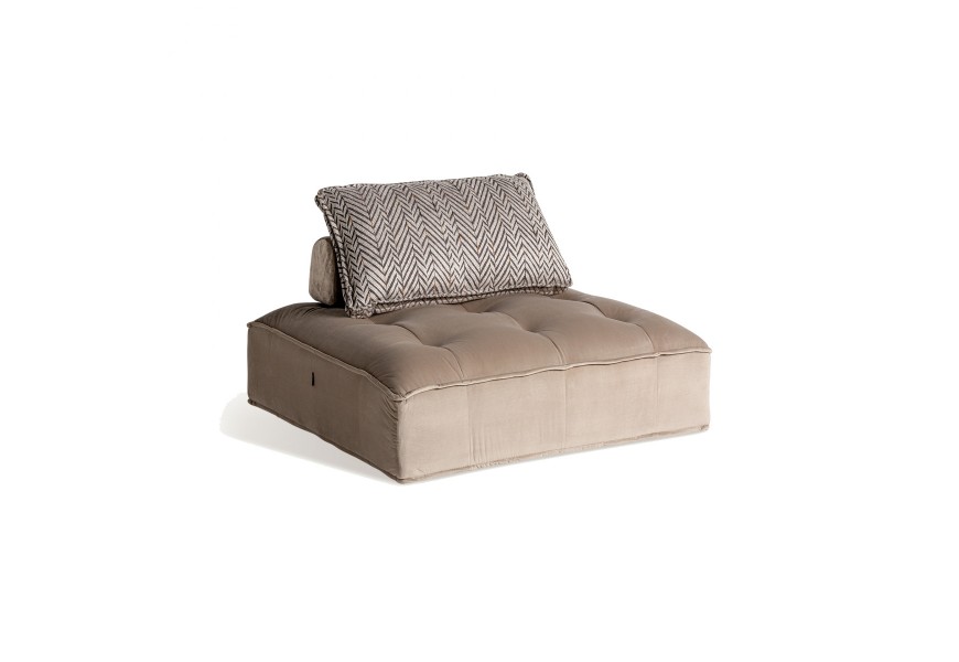 Štýlová béžová sedačka Saraela štvorcového tvaru z ľanu s vzorovaným vankúšom