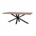 Masívny industriálny jedálenský stôl Comedor na čiernej konštrukcii v tvare hviezdy s obdĺžnikovou doskou z dubového dreva v prírodnej hnedej farbe