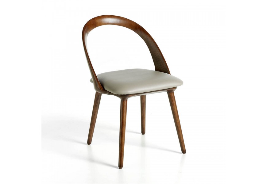 Štýlová jedálenská stolička Forma Moderna s nožičkami a opierkou z orechovej dyhy a eko-koženým sedákom
