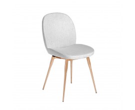 Moderná jedálenská stolička Forma Moderna s bielym textilným čalúnením a rose gold oceľovými nožičkami