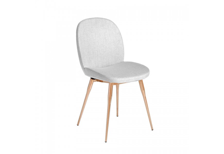 Moderná jedálenská stolička Forma Moderna s bielym textilným čalúnením a rose gold oceľovými nožičkami