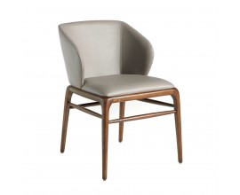 Moderná jedálenská stolička Forma Moderna s koženým čalúnením v sivej farbe s hnedými masívnymi nožičkami