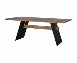 Masívny jedálenský stôl Soterro z prírodného dubového dreva v hnedej farbe na mohutných čiernych nohách 240cm