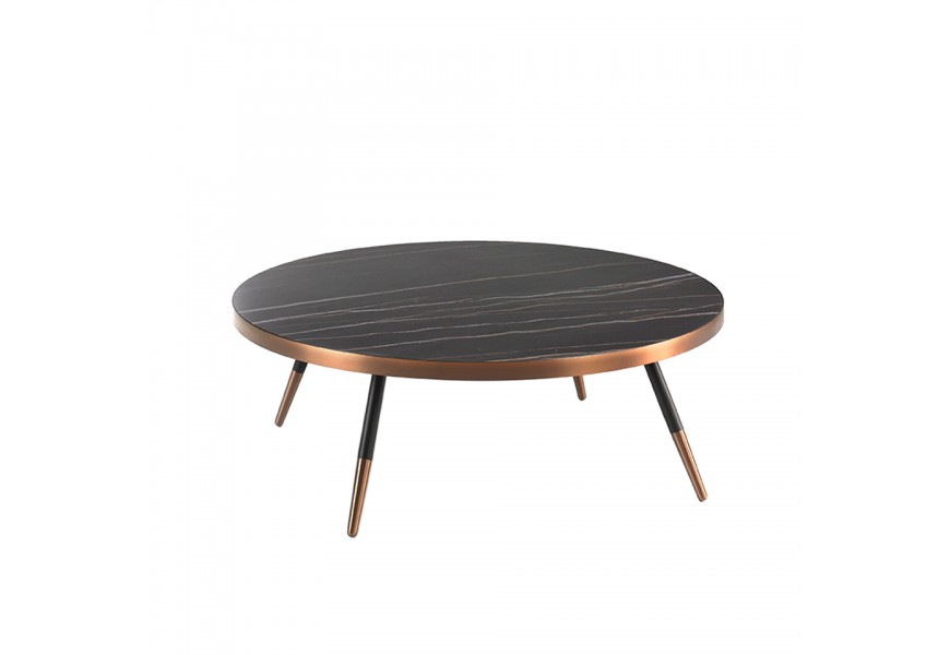 Art deco okrúhly konferenčný stolík Forma Moderna čierny mramor 90cm