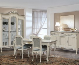 Luxusná rustikálna jedáleň Clasica z masívu v bielom prevedení