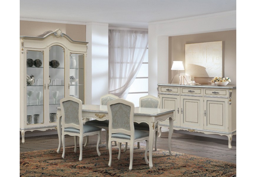 Luxusná rustikálna jedáleň Clasica z masívu v bielom prevedení na nožičkách v štýle Chippendale