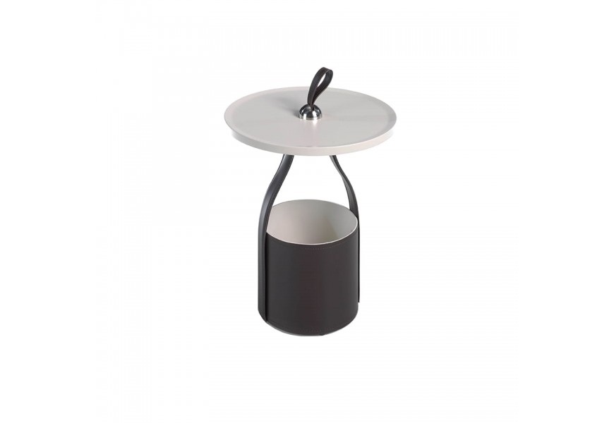 Moderný okrúhly príručný stolík Forma Moderna v krémovo bielej farbe s eko-koženou podstavou