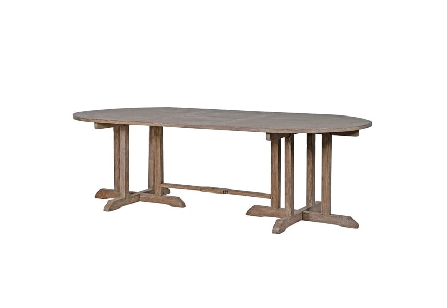 Klasický oválny masívny záhradný stôl Credence hnedej farby z teakového masívu