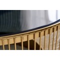 Art deco okrúhly konferenčný stolík Esme so zlatou kovovou konštrukciou a čiernou sklenenou doskou 80cm