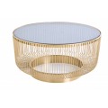 Art deco okrúhly konferenčný stolík Esme so zlatou kovovou konštrukciou a čiernou sklenenou doskou 80cm