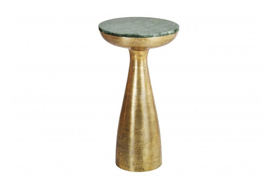 Štýlový príručný stolík Elements s kovovou konštrukciou v zlatej farbe so zelenou vrchnou doskou z mramoru