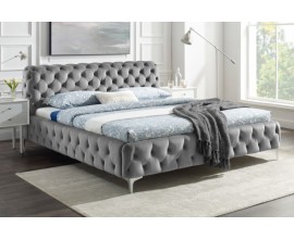 Chesterfield čalúnená manželská posteľ Modern Barock so sivým zamatovým poťahom 160x200
