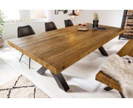 Industriálny masívny jedálenský stôl Freya s čiernymi prekríženými nohami z kovu 200cm