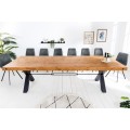 Industriálny jedálenský stôl Freya z masívneho dreva s čiernymi prekríženými nohami z kovu 300cm