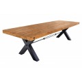 Industriálny jedálenský stôl Freya z masívneho dreva s čiernymi prekríženými nohami z kovu 300cm