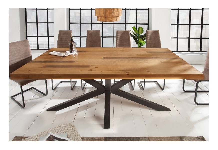 Dizajnový moderný jedálenský stôl Comedor s prekríženými čiernymi nohami z kovu a masívnou vrchnou doskou