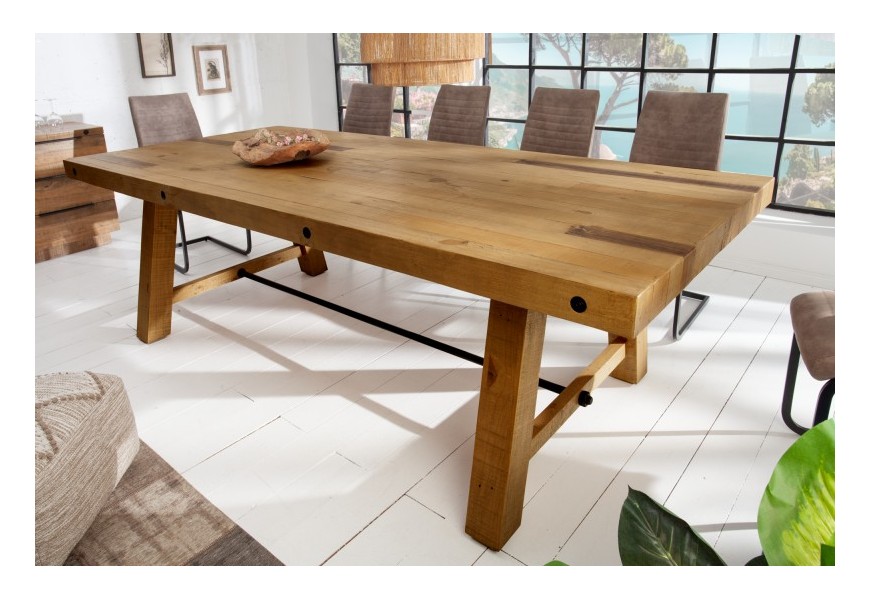 Industriálny jedálenský stôl Roseville z masívneho dreva prírodnej hnedej farby