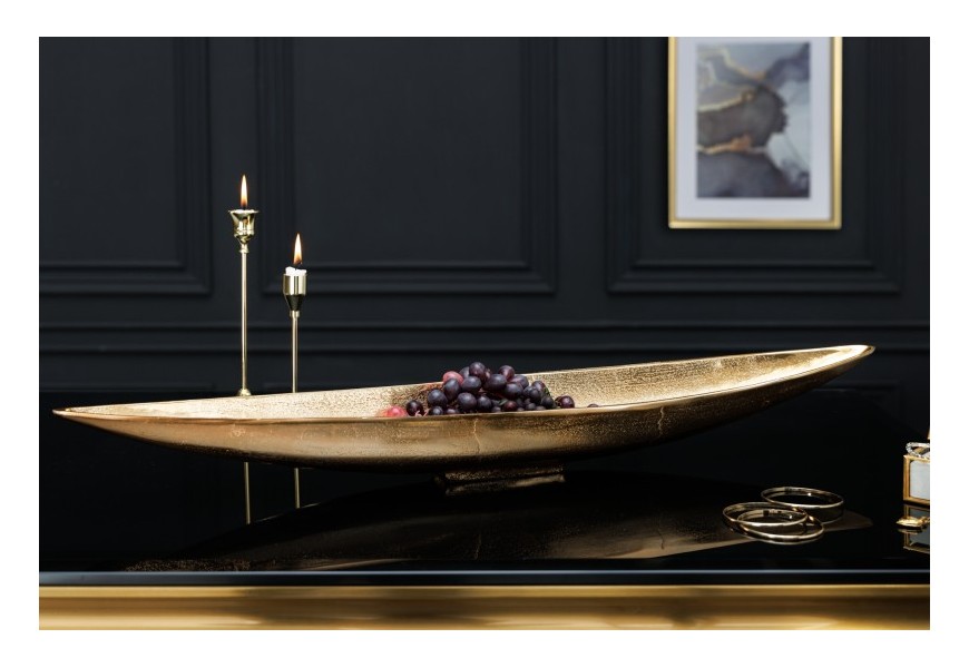 Dizajnová zlatá tácka Sorento v tvare listu z kovovej zliatiny 80cm