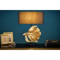 Elegantná art deco stolná lampa Sidoria s podstavou z kovu v tvare ryby zlatej farby
