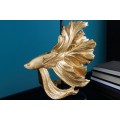 Dizajnová art deco stolná lampa Sidoria so zlatou podstavou v tvare ryby a čiernym tienidlom 65cm