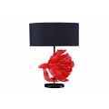 Dizajnová stolná lampa Sidoria s červenou podstavou v tvare ryby s čiernym okrúhlym tienidlom 64cm