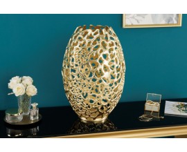 Zlatá dizajnová váza Hoja s kovovou sieťovitou konštrukciou v art deco štýle