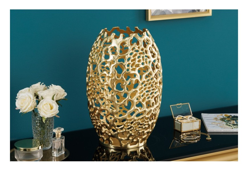 Art deco kovová váza Hoja v zlatom prevedení 40cm