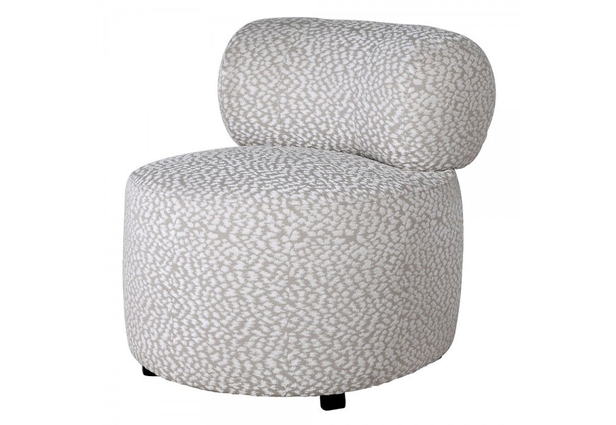 Moderné sivé kreslo Betsy v okúrhlom tvare s bielym vzorom