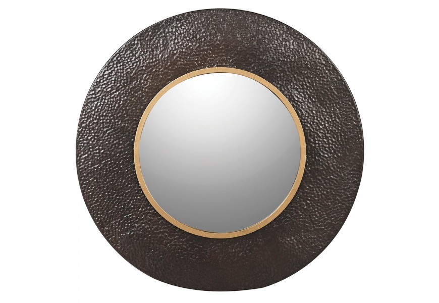 Hnedé okrúhle textúrované nástenné zrkadlo