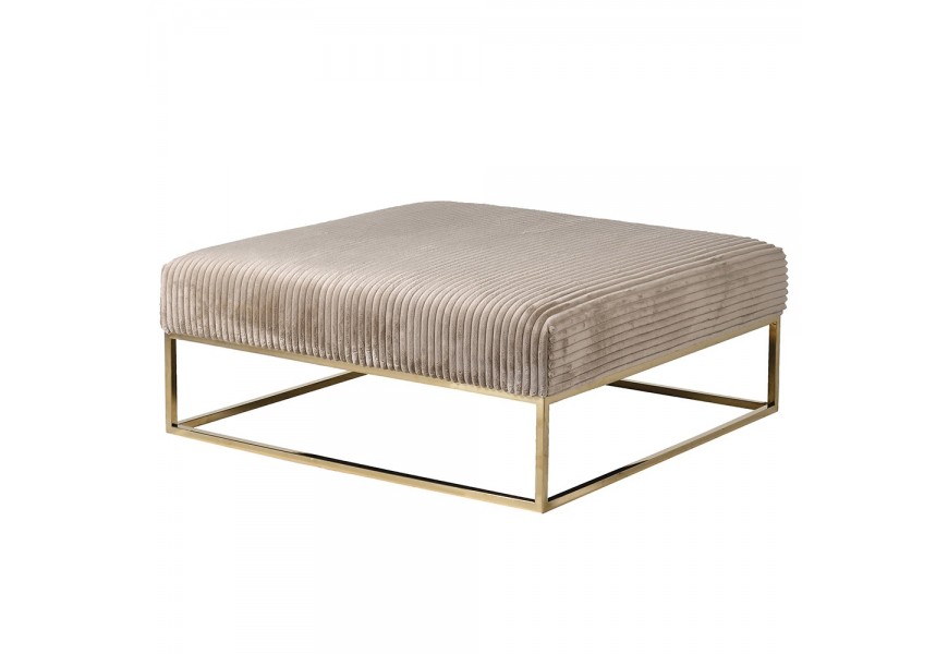 Art deco štvorcový otoman Nomana s taupe sivým čalúnením a kovovými nožičkami v zlatej farbe