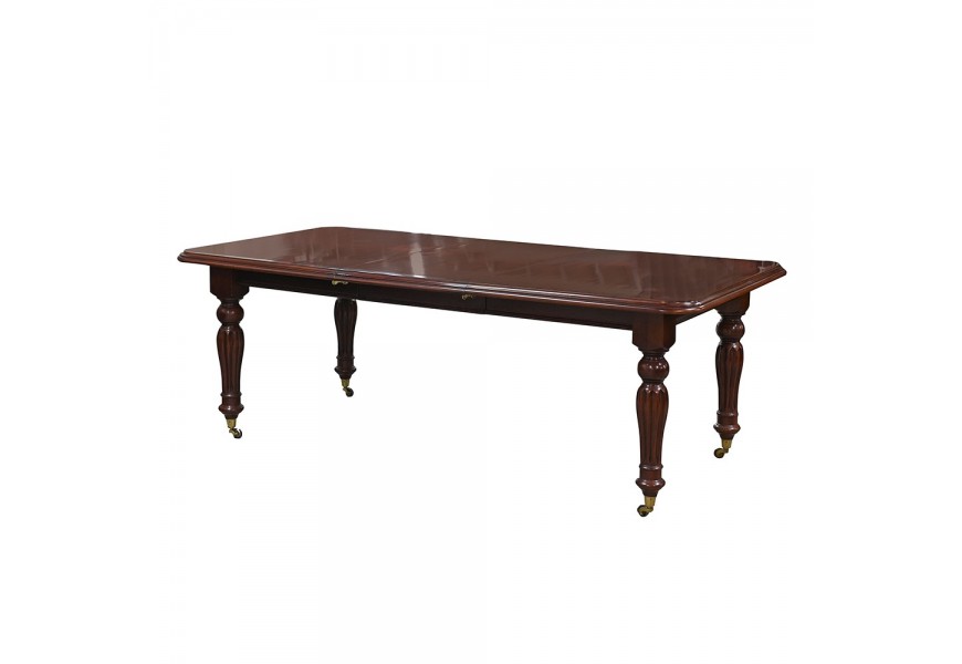 Rustikálny rozkladací jedálenský stôl Bladorre na vyrezávaných nohách v tmavohnedom masívnom prevedení 164cm