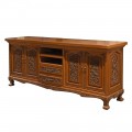 Masívny príborník Jullien v orientálnom štýle z tmavohnedého masívu s vyrezávanými detailmi s dvierkami a vnútornými poličkami