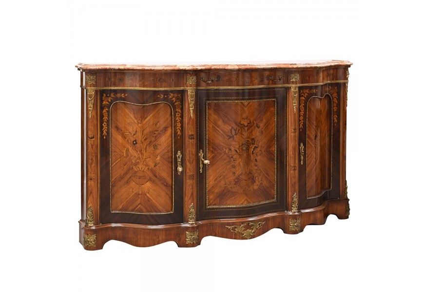 Klasick&yacute; zdoben&yacute; pr&iacute;born&iacute;k Guttavi z dreven&eacute;ho mas&iacute;vu v &scaron;koricovo hnedej farbe s intarziou 190cm