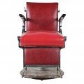 Vintage kožené barber kreslo Rebell v červenej farbe s kovovou konštrukciou s nastaviteľným sedením 92cm